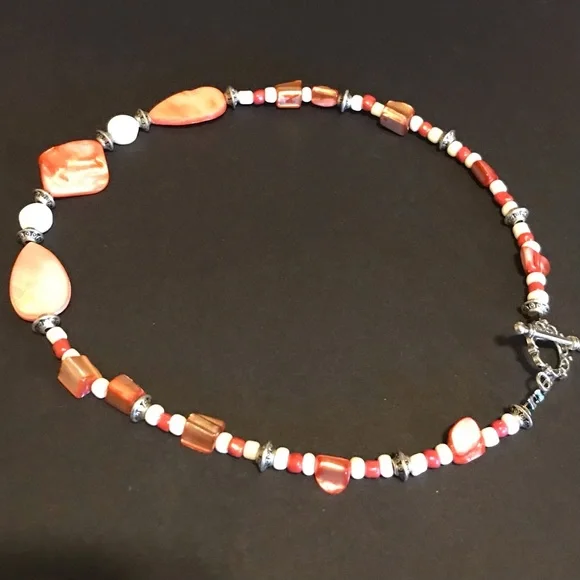 New Handmade Child’s Jewelry Set- Necklace, Bracelet & Earrings, Coral / Ivory - Picture 7 of 7